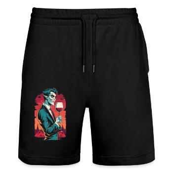 Gruseliger Vampir mit Rotwein Halloween - Stanley/Stella Unisex Bio Joggingshorts Trainer  - Schwarz - Vorne - Nik (191cm) & Marisol (170cm)