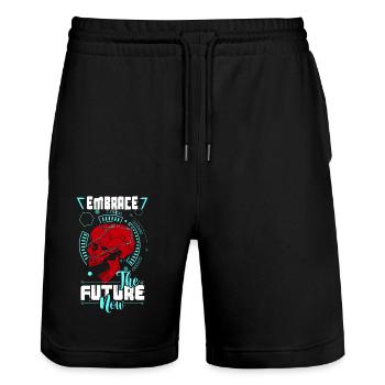 Embrace the Future now - Stanley/Stella Unisex Bio Joggingshorts Trainer  - Schwarz - Vorne - Nik (191cm) & Marisol (170cm)