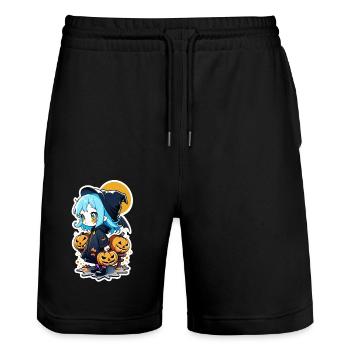 Halloween - Witch Manga - Stanley/Stella Trainer Unisex Organic Jogging Shorts - black - Front - Nik (191cm) & Marisol (170cm)