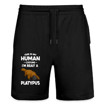 This is My Human Costume Im a Really Platypus - Short de jogging bio TRAINER Stanley/Stella unisexe - noir - Devant - Nik (191cm) & Marisol (170cm)
