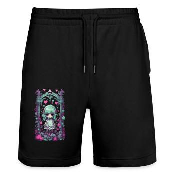 Kawaii Pastel Gothique Goth Fille Anime Design - Short de jogging bio TRAINER Stanley/Stella unisexe - noir - Devant - Nik (191cm) & Marisol (170cm)