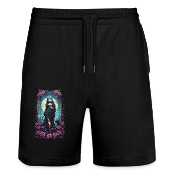 Anime Gothic Girl Magische Viktorianische Ästhet - Stanley/Stella Unisex Bio Joggingshorts Trainer  - Schwarz - Vorne - Nik (191cm) & Marisol (170cm)