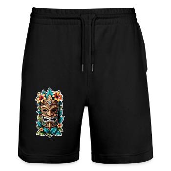 Tiki Beach - Polynesien Statue - Stanley/Stella Unisex Bio Joggingshorts Trainer  - Schwarz - Vorne - Nik (191cm) & Marisol (170cm)