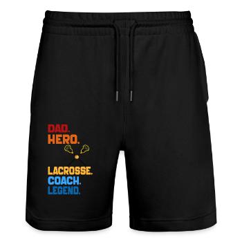 Dad Hero Lacrosse Coach Legend 2024 Retro Vintage - Stanley/Stella Trainer Unisex Organic Jogging Shorts - black - Front - Nik (191cm) & Marisol (170cm)