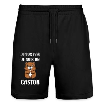 Humour petit castor - Short de jogging bio TRAINER Stanley/Stella unisexe - noir - Devant - Nik (191cm) & Marisol (170cm)