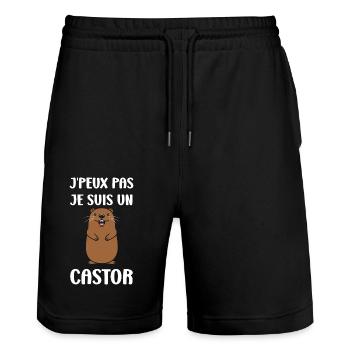 Humour petit castor - Short de jogging bio TRAINER Stanley/Stella unisexe - noir - Devant - Nik (191cm) & Marisol (170cm)