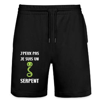 Humour petit serpent - Short de jogging bio TRAINER Stanley/Stella unisexe - noir - Devant - Nik (191cm) & Marisol (170cm)
