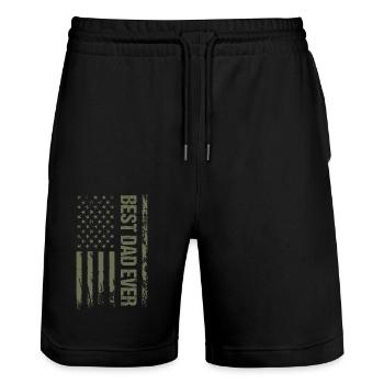 Meilleur papa jamais drapeau de camouflage militaire américain - Short de jogging bio TRAINER Stanley/Stella unisexe - noir - Devant - Nik (191cm) & Marisol (170cm)