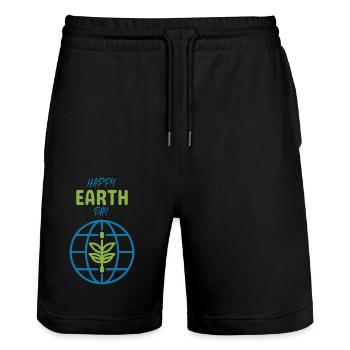 Happy Earth Day Grafik Pflanze Weltkugel Natur - Stanley/Stella Unisex Bio Joggingshorts Trainer  - Schwarz - Vorne - Nik (191cm) & Marisol (170cm)