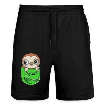 Sloth, laziness, lazy, morning grouch - Stanley/Stella Trainer Unisex Organic Jogging Shorts - black - Front - Nik (191cm) & Marisol (170cm)