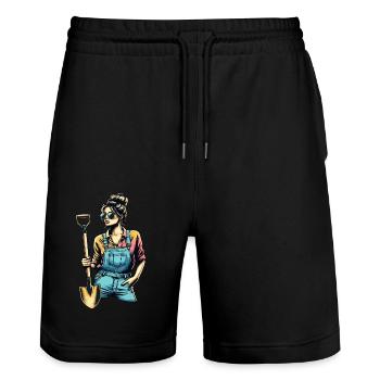 Garten Geschenk Gärtnerin Geburtstag Geschenk - Stanley/Stella Unisex Bio Joggingshorts Trainer  - Schwarz - Vorne - Nik (191cm) & Marisol (170cm)