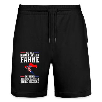 Kroate Kroatisch Kroatien - Stanley/Stella Unisex Bio Joggingshorts Trainer  - Schwarz - Vorne - Nik (191cm) & Marisol (170cm)