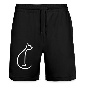 Seated Cat Line Silhouette Shadow Outline - Stanley/Stella Trainer Unisex Organic Jogging Shorts - black - Front - Nik (191cm) & Marisol (170cm)