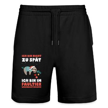 Santa Claus Christmas Party Sloth - Stanley/Stella Trainer Unisex Organic Jogging Shorts - black - Front - Nik (191cm) & Marisol (170cm)