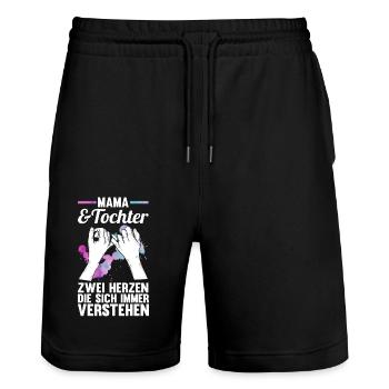 Maman et fille - Short de jogging bio TRAINER Stanley/Stella unisexe - noir - Devant - Nik (191cm) & Marisol (170cm)