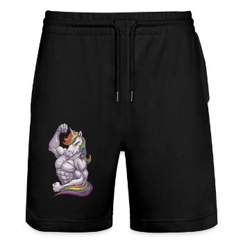 Unicorn Power - Stanley/Stella Unisex Bio Joggingshorts Trainer  - Schwarz - Vorne - Nik (191cm) & Marisol (170cm)