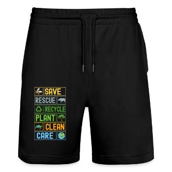 Speichern Retten Recyceln Anlage Saubere Pflege - Stanley/Stella Unisex Bio Joggingshorts Trainer  - Schwarz - Vorne - Nik (191cm) & Marisol (170cm)