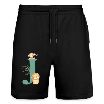 Letter j green jungle animals - Stanley/Stella Trainer Unisex Organic Jogging Shorts - black - Front - Nik (191cm) & Marisol (170cm)