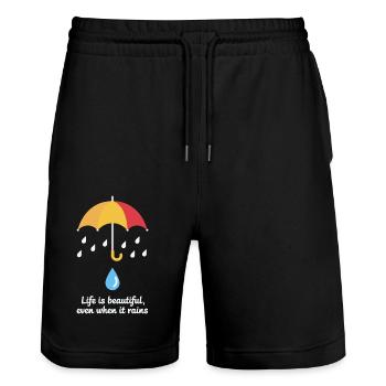 DAS REGENLEBEN IST WUNDERSCHÖN - Stanley/Stella Unisex Bio Joggingshorts Trainer  - Schwarz - Vorne - Nik (191cm) & Marisol (170cm)