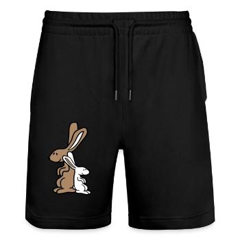 2 Bunnies Child Dad Mom Cute Two Shoulder Leaning - Stanley/Stella Trainer Unisex Organic Jogging Shorts - black - Front - Nik (191cm) & Marisol (170cm)
