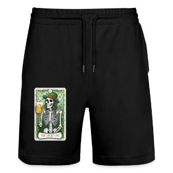 Tarotkarte - Stanley/Stella Unisex Bio Joggingshorts Trainer  - Schwarz - Vorne - Nik (191cm) & Marisol (170cm)