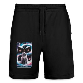 Tarotkarte - Stanley/Stella Unisex Bio Joggingshorts Trainer  - Schwarz - Vorne - Nik (191cm) & Marisol (170cm)