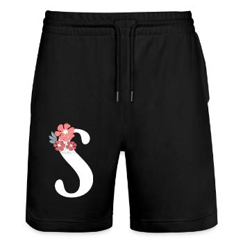 Letter S Minimalist Flowers - Stanley/Stella Trainer Unisex Organic Jogging Shorts - black - Front - Nik (191cm) & Marisol (170cm)