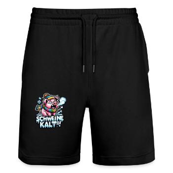 Porc froid - Short de jogging bio TRAINER Stanley/Stella unisexe - noir - Devant - Nik (191cm) & Marisol (170cm)