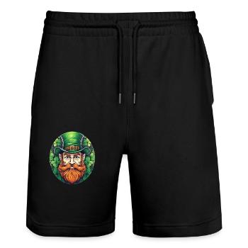 St. Patrick's Day Shamrock Leprechaun - Stanley/Stella Trainer Unisex Organic Jogging Shorts - black - Front - Nik (191cm) & Marisol (170cm)