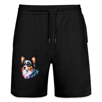 Papillon Hund niedlich niedlich Aquarell bunt - Stanley/Stella Unisex Bio Joggingshorts Trainer  - Schwarz - Vorne - Nik (191cm) & Marisol (170cm)