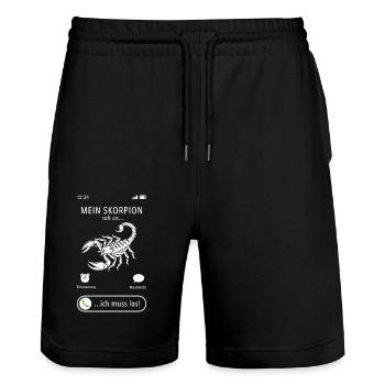 Mein Skorpion ruft an - ich muss los - Spruch - Stanley/Stella Unisex Bio Joggingshorts Trainer  - Schwarz - Vorne - Nik (191cm) & Marisol (170cm)