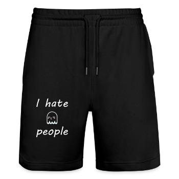 I hate people - Stanley/Stella Trainer Unisex Organic Jogging Shorts - black - Front - Nik (191cm) & Marisol (170cm)
