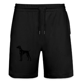 Great Dane Dog Icon - Stanley/Stella Trainer Unisex Organic Jogging Shorts - black - Front - Nik (191cm) & Marisol (170cm)