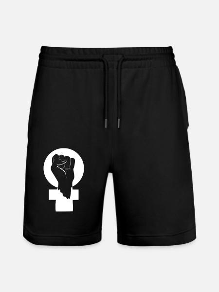 White feminist symbol - Stanley/Stella Trainer Unisex Organic Jogging Shorts - black