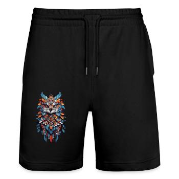 Spiritual Falcon Feather Mandala Bohemian Spirit - Stanley/Stella Trainer Unisex Organic Jogging Shorts - black - Front - Nik (191cm) & Marisol (170cm)