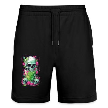 Gothic Skull Weirdcore Gift Illustration - Stanley/Stella Trainer Unisex Organic Jogging Shorts - black - Front - Nik (191cm) & Marisol (170cm)
