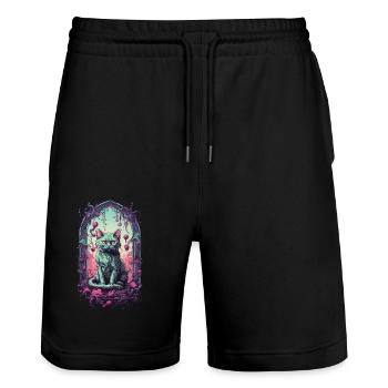 Gothic Halloween Cats Underworld Monster Design - Stanley/Stella Trainer Unisex Organic Jogging Shorts - black - Front - Nik (191cm) & Marisol (170cm)