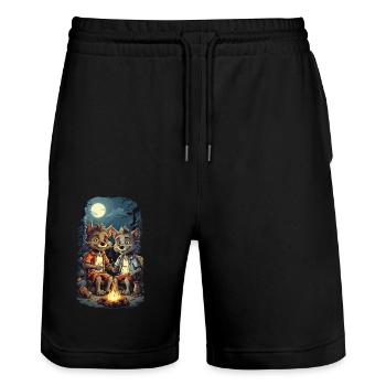 Loup-garou enfants Halloween feu de camp dessin animé - Short de jogging bio TRAINER Stanley/Stella unisexe - noir - Devant - Nik (191cm) & Marisol (170cm)