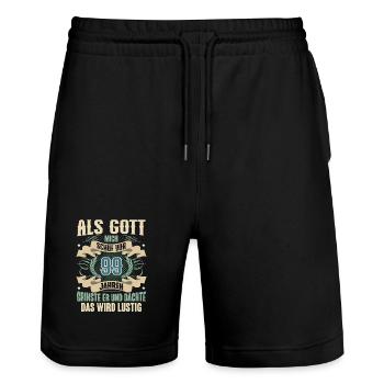 99. Geburtstag Als Gott Mich Schuf Vor - Stanley/Stella Unisex Bio Joggingshorts Trainer  - Schwarz - Vorne - Nik (191cm) & Marisol (170cm)