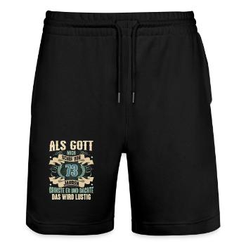73. Geburtstag Als Gott Mich Schuf Vor - Stanley/Stella Unisex Bio Joggingshorts Trainer  - Schwarz - Vorne - Nik (191cm) & Marisol (170cm)