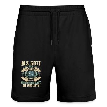 39. Geburtstag Als Gott Mich Schuf Vor - Stanley/Stella Unisex Bio Joggingshorts Trainer  - Schwarz - Vorne - Nik (191cm) & Marisol (170cm)