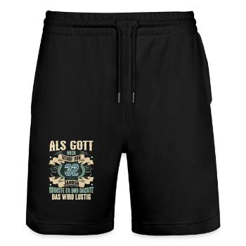 32. Geburtstag Als Gott Mich Schuf Vor - Stanley/Stella Unisex Bio Joggingshorts Trainer  - Schwarz - Vorne - Nik (191cm) & Marisol (170cm)