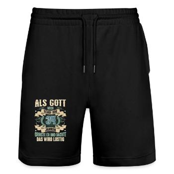 34. Geburtstag Als Gott Mich Schuf Vor - Stanley/Stella Unisex Bio Joggingshorts Trainer  - Schwarz - Vorne - Nik (191cm) & Marisol (170cm)