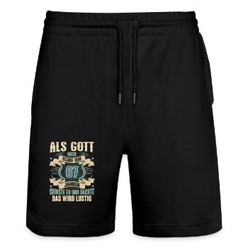 67. Geburtstag Als Gott Mich Schuf Vor - Stanley/Stella Unisex Bio Joggingshorts Trainer  - Schwarz - Vorne - Nik (191cm) & Marisol (170cm)