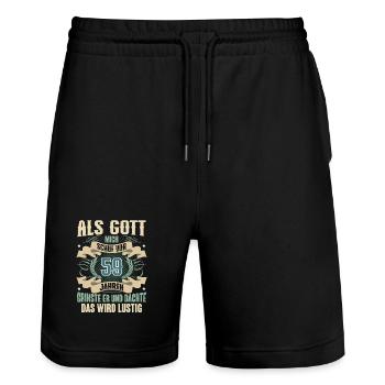 59. Geburtstag Als Gott Mich Schuf Vor - Stanley/Stella Unisex Bio Joggingshorts Trainer  - Schwarz - Vorne - Nik (191cm) & Marisol (170cm)