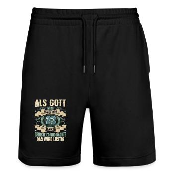 23. Geburtstag Als Gott Mich Schuf Vor - Stanley/Stella Unisex Bio Joggingshorts Trainer  - Schwarz - Vorne - Nik (191cm) & Marisol (170cm)