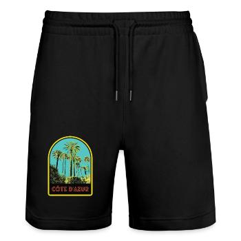 llustration emblematic palm trees, Còte d'Azur - Stanley/Stella Trainer Unisex Organic Jogging Shorts - black - Front - Nik (191cm) & Marisol (170cm)