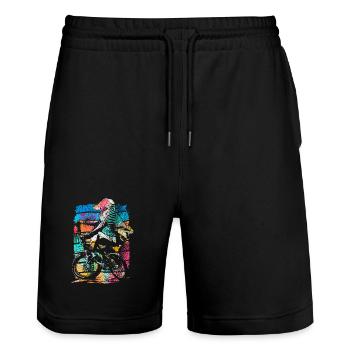 Retro Bmx Racing Bunt - Farbiges Bmx Fahrrad - Bmx - Stanley/Stella Unisex Bio Joggingshorts Trainer  - Schwarz - Vorne - Nik (191cm) & Marisol (170cm)