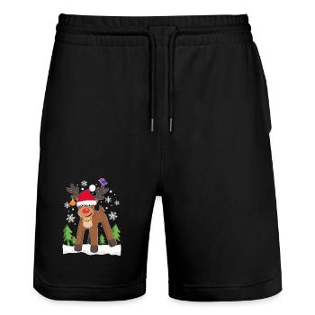 Renne Elk Noël Renne Neige Drôle - Short de jogging bio TRAINER Stanley/Stella unisexe - noir - Devant - Nik (191cm) & Marisol (170cm)