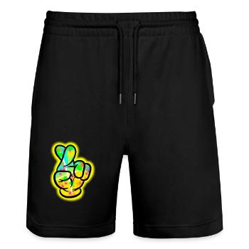 Graffiti Hand – Crossed Fingers Sign. - Stanley/Stella Trainer Unisex Organic Jogging Shorts - black - Front - Nik (191cm) & Marisol (170cm)